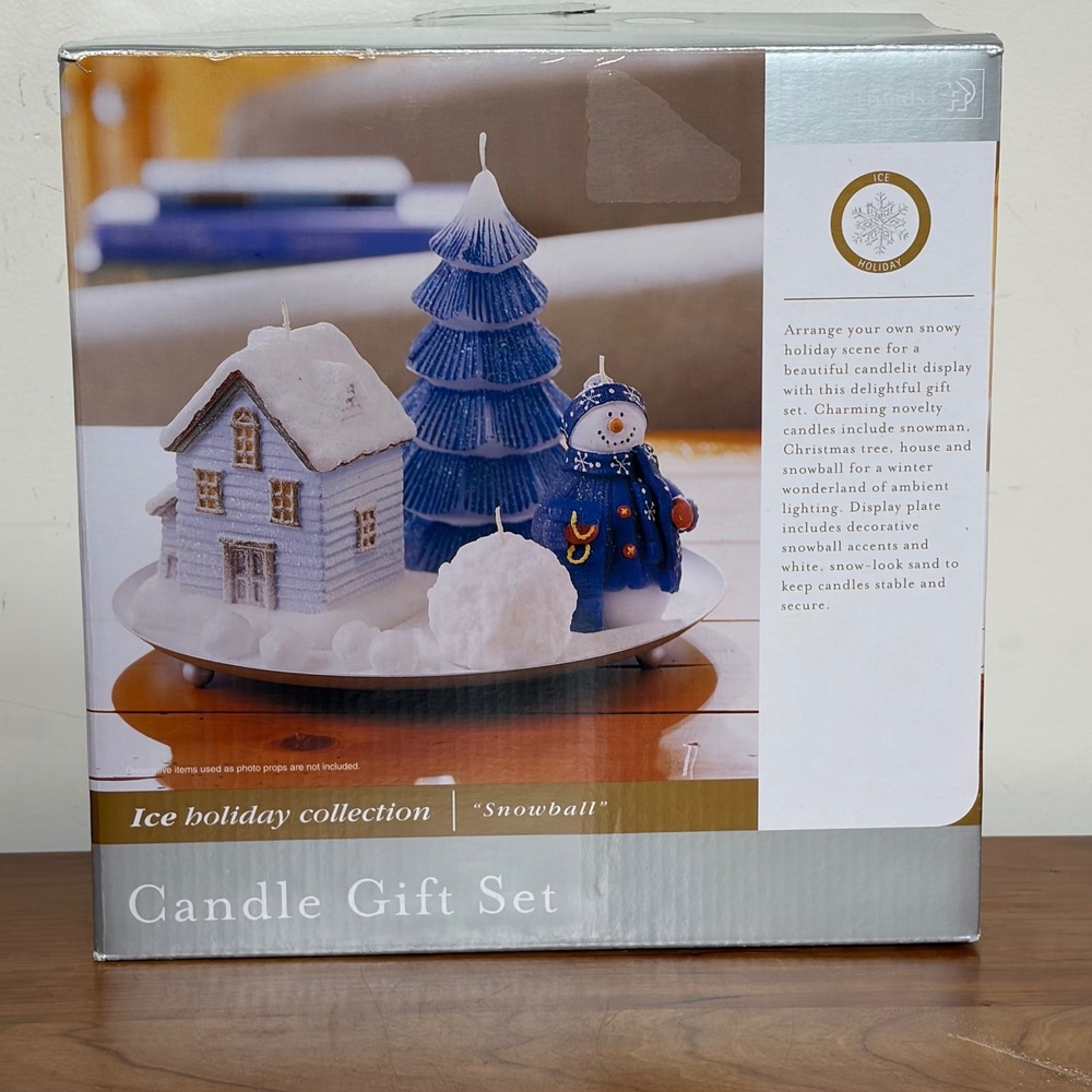 Home Trends Ice Holiday Collection Snowball Candle Gift Set Snowman Tree House